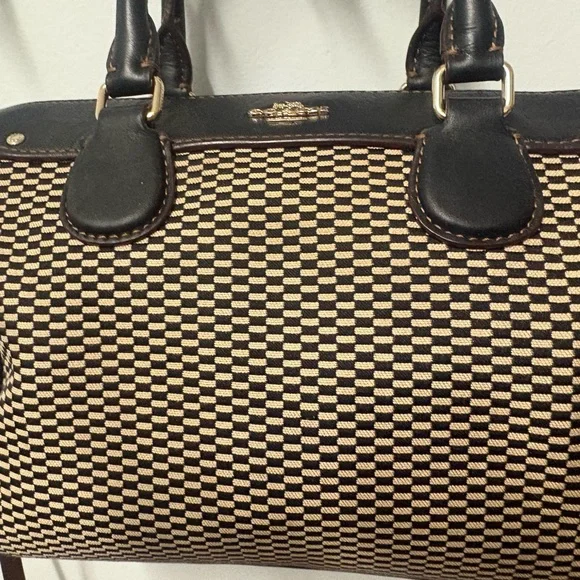 Coach Black and Tan Checkered Satchel - Picture 3 of 9